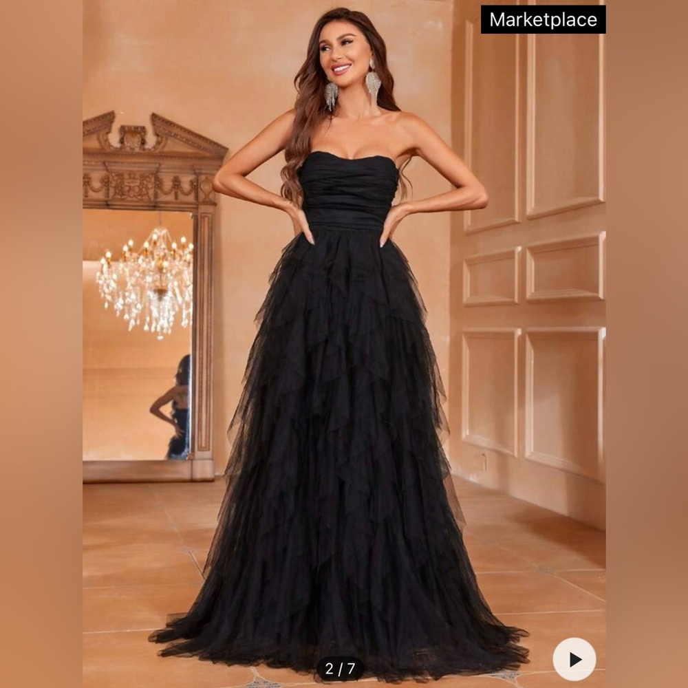 Black mesh strapless dress